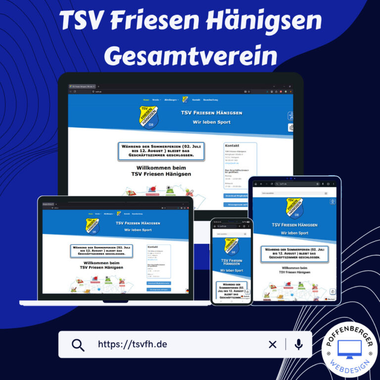 Sportverein Webseite auf verschiedenen Geräten